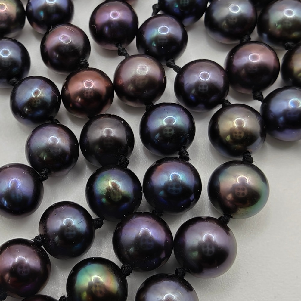 Akoya Saltwater Black Peacock Pearl Necklace 14K Gold Clasp 6.25mm High Luster